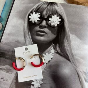 NWT J.Crew Red and Gold Hoop Earrings